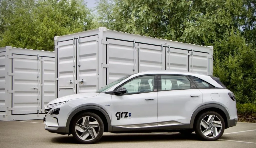 The Hyundai Nexo fuel cell electric vehicle is powered by a hydrogen engine.